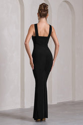 Black Sleeveless Cross-Neck Maxi Dress